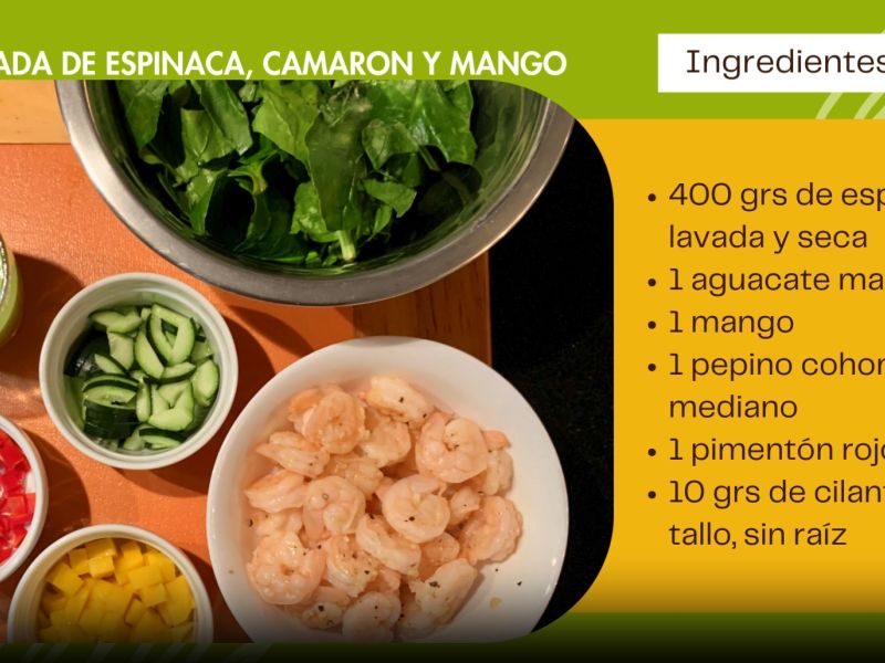 Receta Ensalada de Espinaca, Mango y Camarón