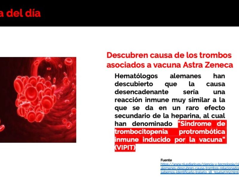 Identifican causa de trombosis asociada a vacuna de Astra Zeneca