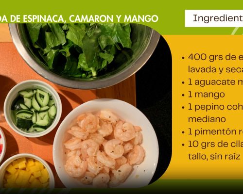 Receta Ensalada de Espinaca, Mango y Camarón